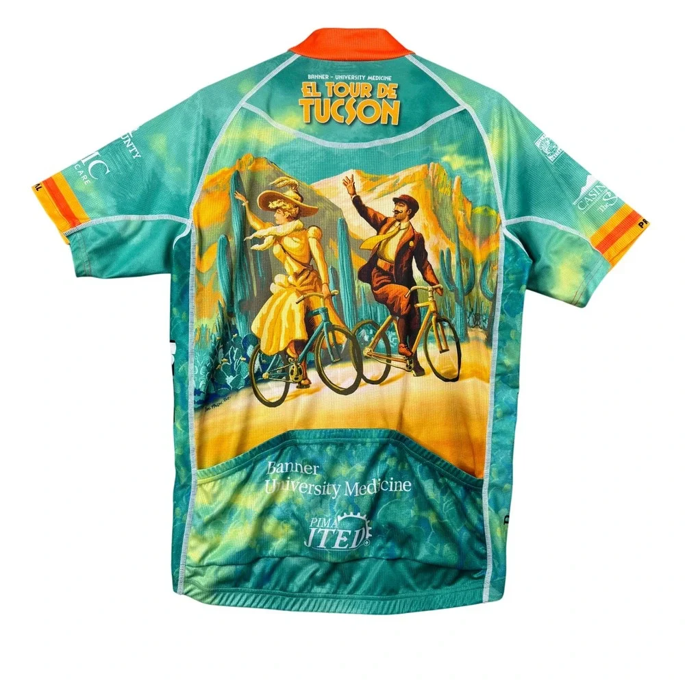 Primal El Tour De Tucson Cycling Jersey Mens XL Race Cut Banner Medicine Teal